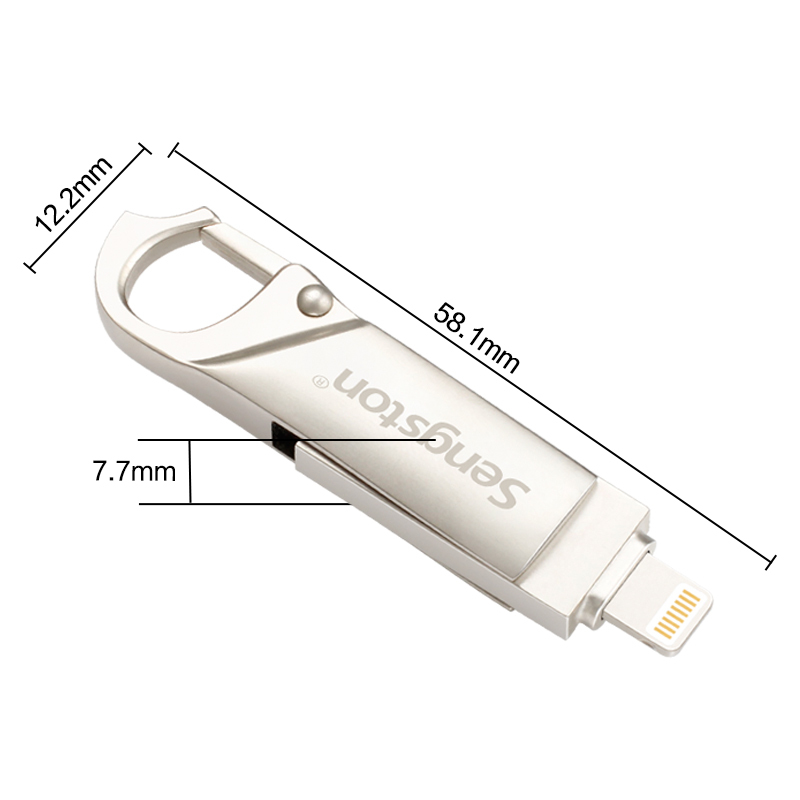 iDiskk胜士顿 苹果手机U盘 USB2.0 OTG017 银色 usb苹果双接头龙虾扣金属旋转U盘 128GB