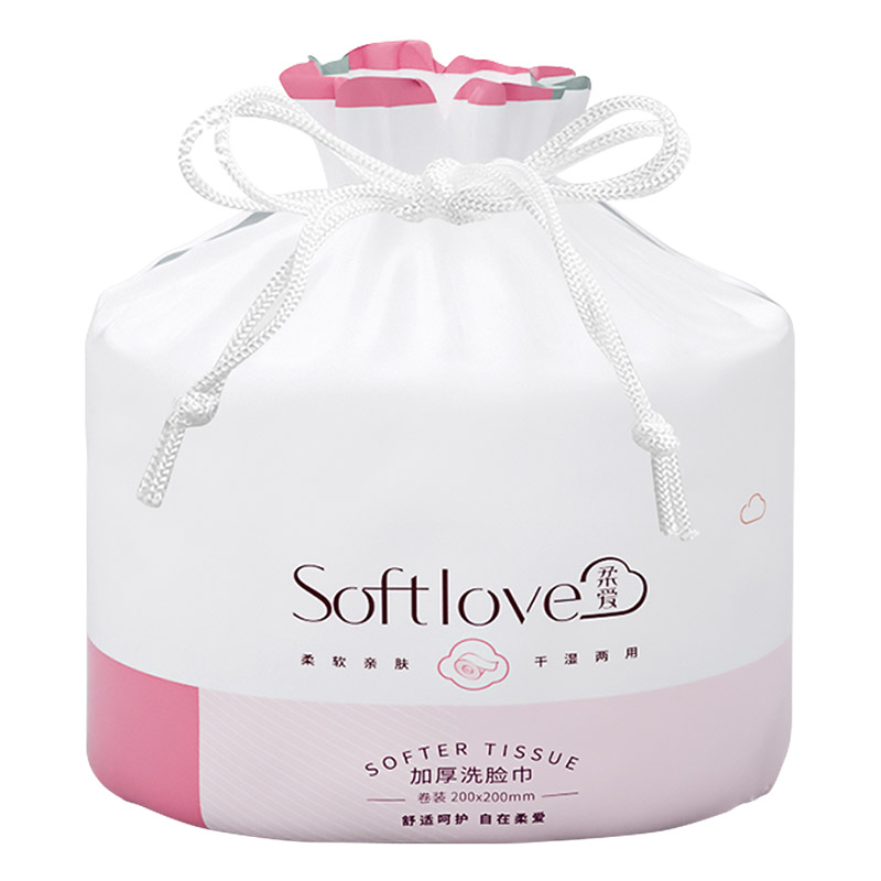 Softlove柔爱一次性洗脸巾女卷筒式70抽4包100抽2卷组合高清大图