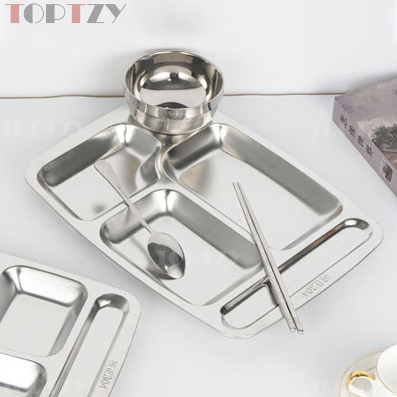 toptzy TZ5071741 304不锈钢餐盘学校食堂五格分格饭盘快餐盘 355*265*24高清大图