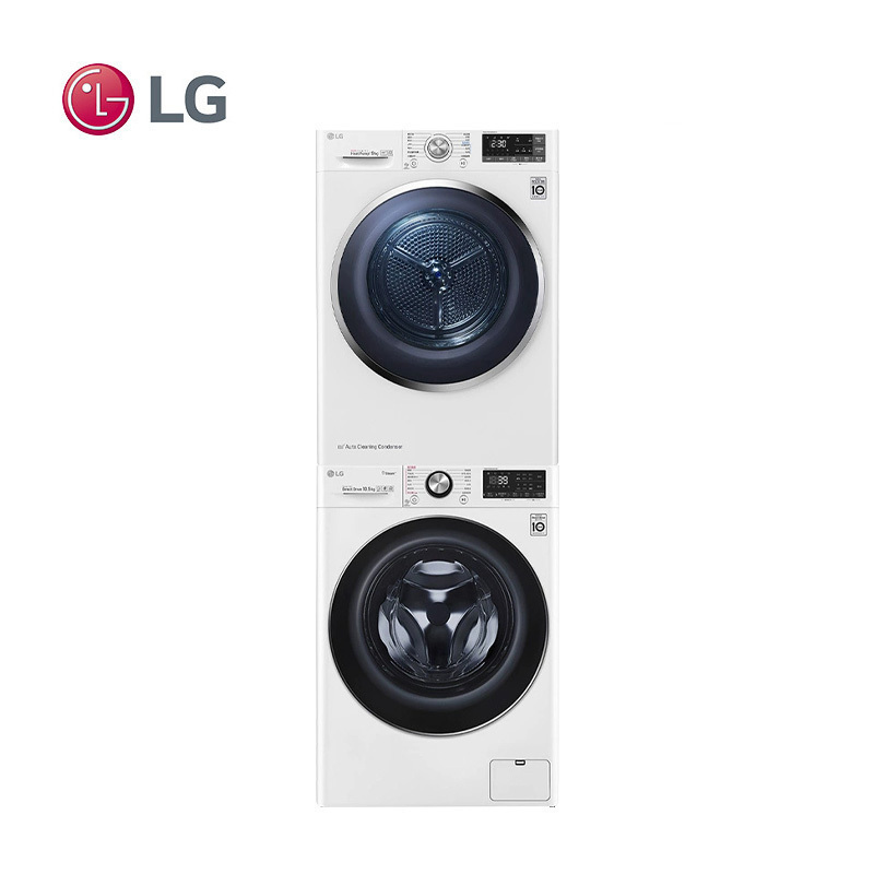 LG洗烘套装 原装进口热泵式烘干机+滚筒速净喷淋10.5公斤RC90V9AV4W+FLW10G4W白色干洗洗烘套装组合