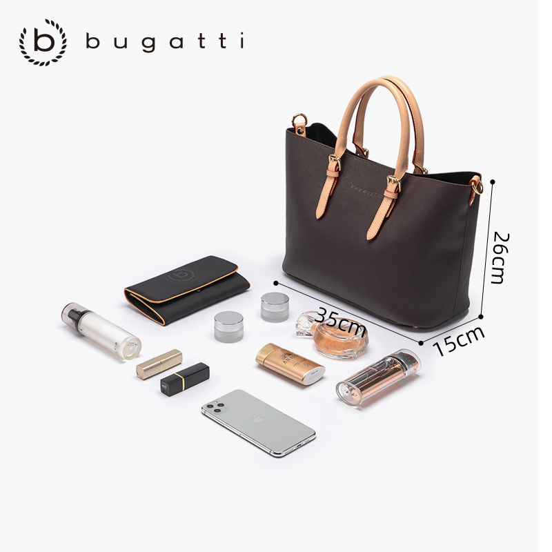 bugatti 德国轻奢品牌 女士简约斜跨手提包女时尚新款内胆水桶包欧美休闲女士包包大容量经典简约