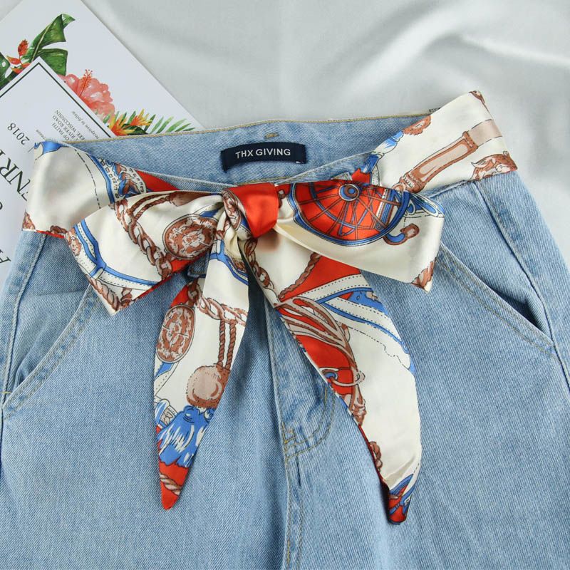 百搭丝巾腰带女装饰裙子简约学生布裤腰带女士腰链配饰领带加长夏黑色