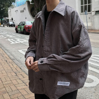 梵克公牛日系复古水洗宽松长袖灯芯绒衬衫春装男生衬衣外套