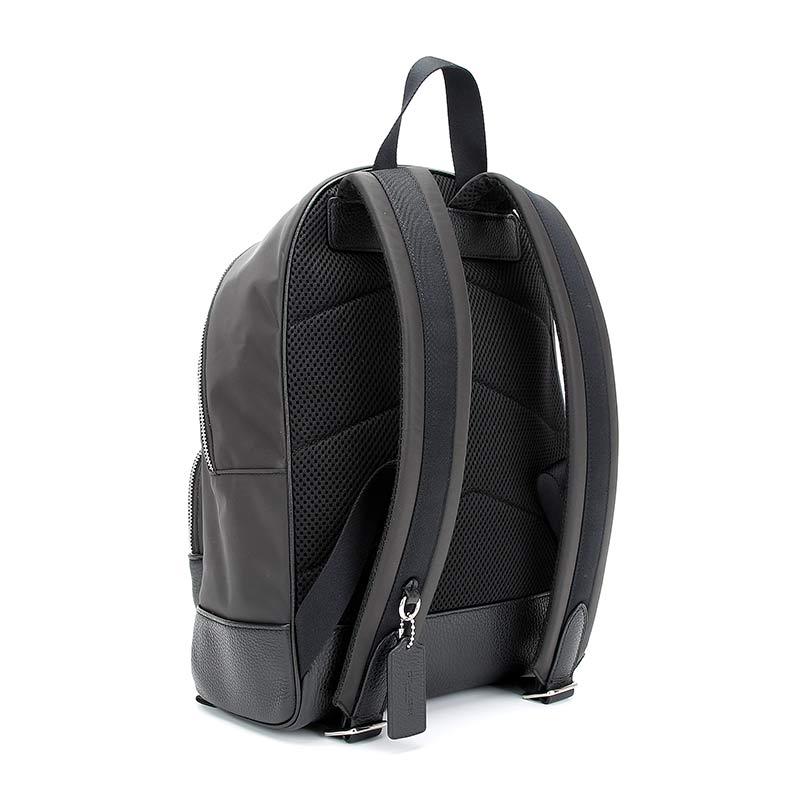 蔻驰 奢侈品 男女同款专柜款logo印字卡其色拼黑色人造革配皮双肩背包