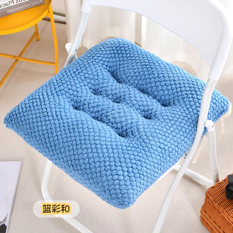 坐垫椅垫屁股垫大学生牛奶绒加厚板凳教室凳子毛绒冬季办公室座垫 豆豆厚绒-蓝采禾 40x40厘米【加厚方形双绑带】