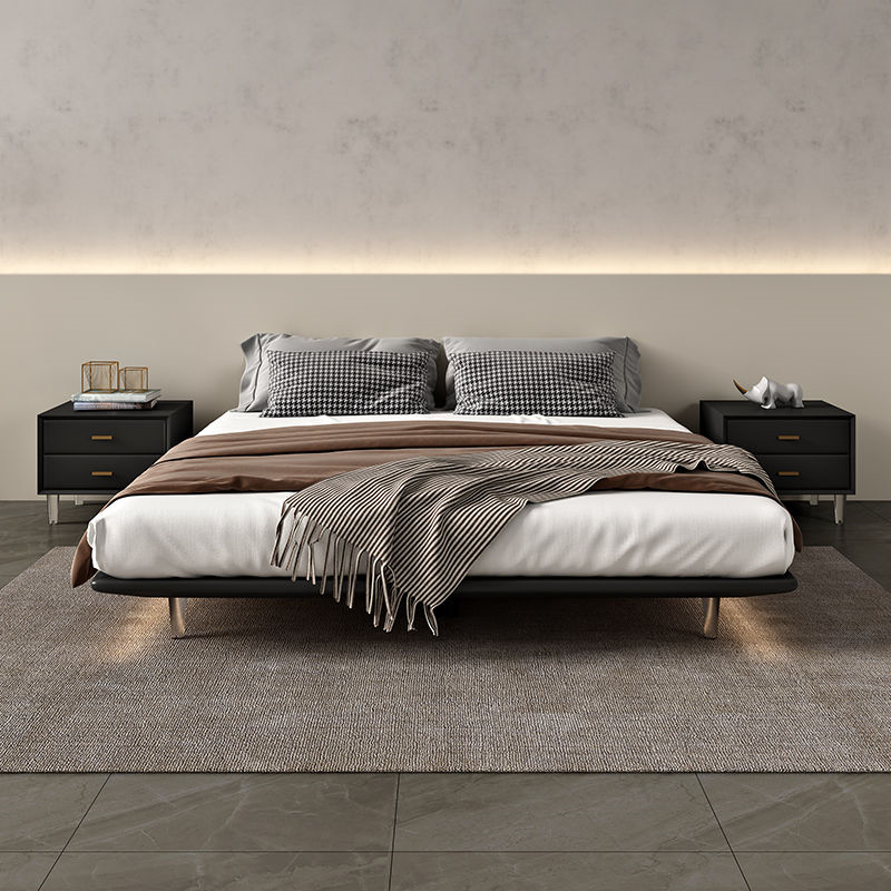 意式极简无床头床悬浮床主卧现代简约带感应灯悬空床架实木床
