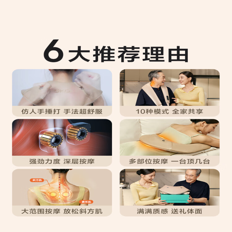 SKG 颈椎按摩器肩颈腰背腿部脖子斜方肌热敷按摩仪[香槟金]H1时尚款高清大图