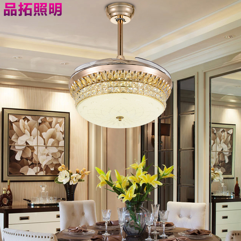 Grevol品拓PINTUO 风扇灯隐形吊扇灯led水晶风扇吊灯简约现代吸顶灯铁艺饭厅餐厅灯客厅灯大气家用灯具22M2