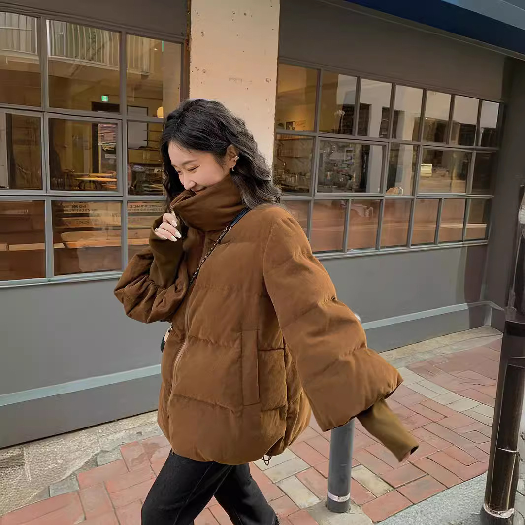 2025年棉衣女冬韩版宽松加厚灯芯绒外套时尚棉袄设计感潮流棉服 咖色 L