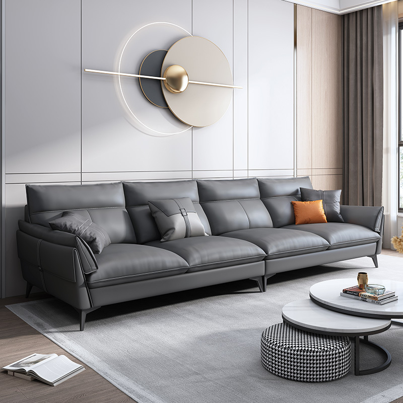 北欧现代轻奢真皮沙发头层牛皮小户型客厅意式极简直排皮艺沙发