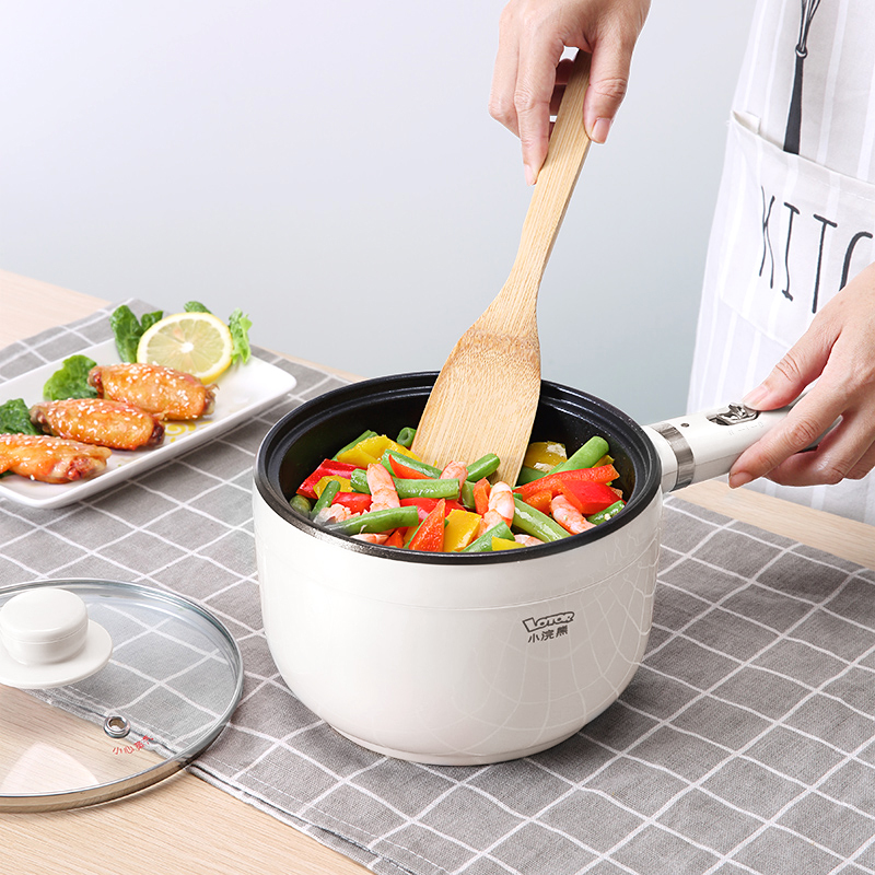小浣熊电煮锅宿舍学生不粘锅多功能家用小电锅一体1人2可煎炒小锅米白
