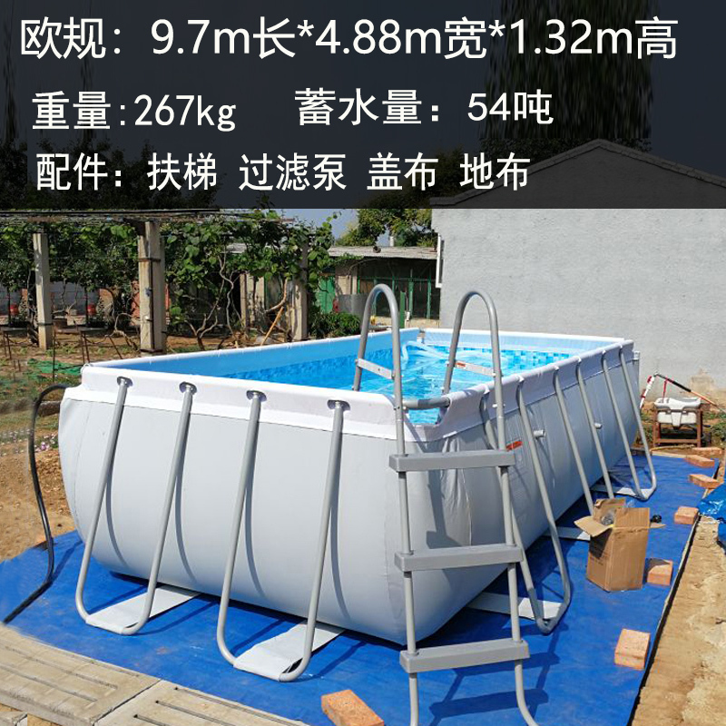 大型加厚免充气水上乐园成人儿童小孩泳池超大号家庭用支架游泳池|灰白款9.5*4.8*1.