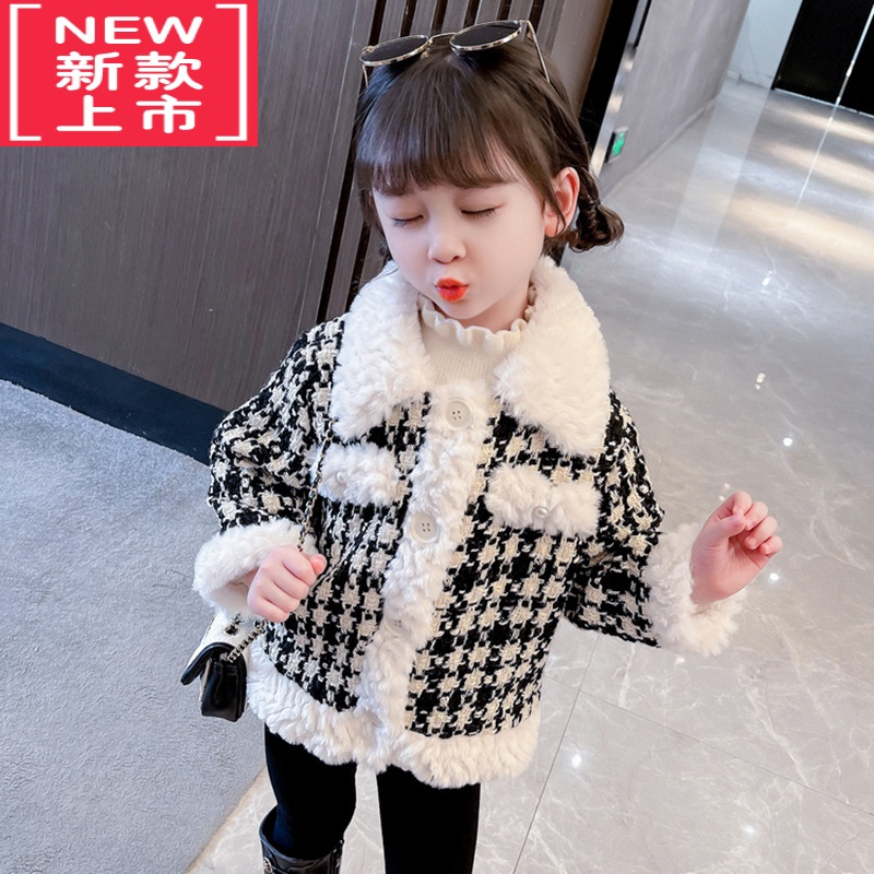 可莉允女童秋冬款外套2022洋气儿童装小香风上衣冬装小女孩加绒加厚棉衣棉服