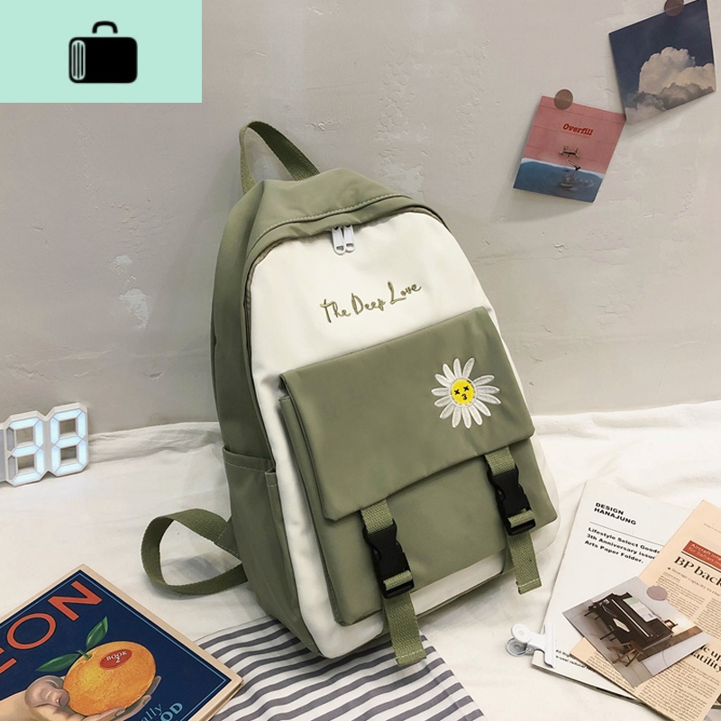 书包女韩版原宿ulzzang校园撞色高中学生初中生背包少女ins双肩包NEW LAKE 绿色