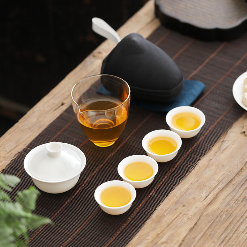 言艺(yanyi) 旅行茶具套装陶瓷功夫泡茶器便携包式茶壶户外车载旅游茶杯 晓山行