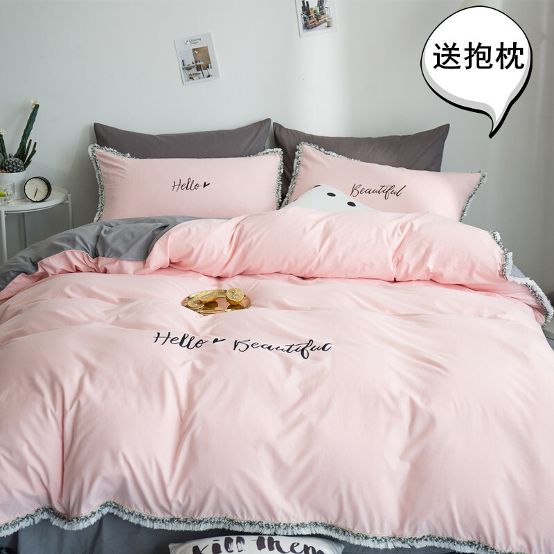 网红ins少女公主风水洗棉四件套全棉纯棉床单被套2.0m床上1.8