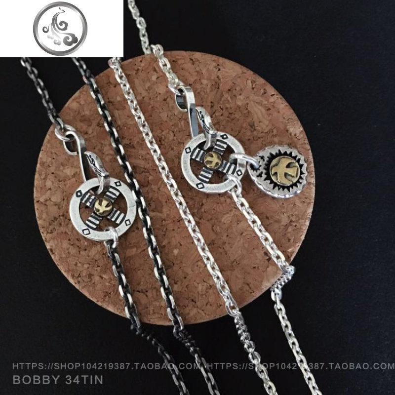 925纯银太角链高桥配链泰银做旧圆盘鹰挂钩十字链男女长项链 JiMi高清大图