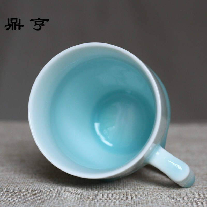 鼎亨简约陶瓷杯子带把手带盖勺创意青釉马克杯个性水杯情侣杯定制