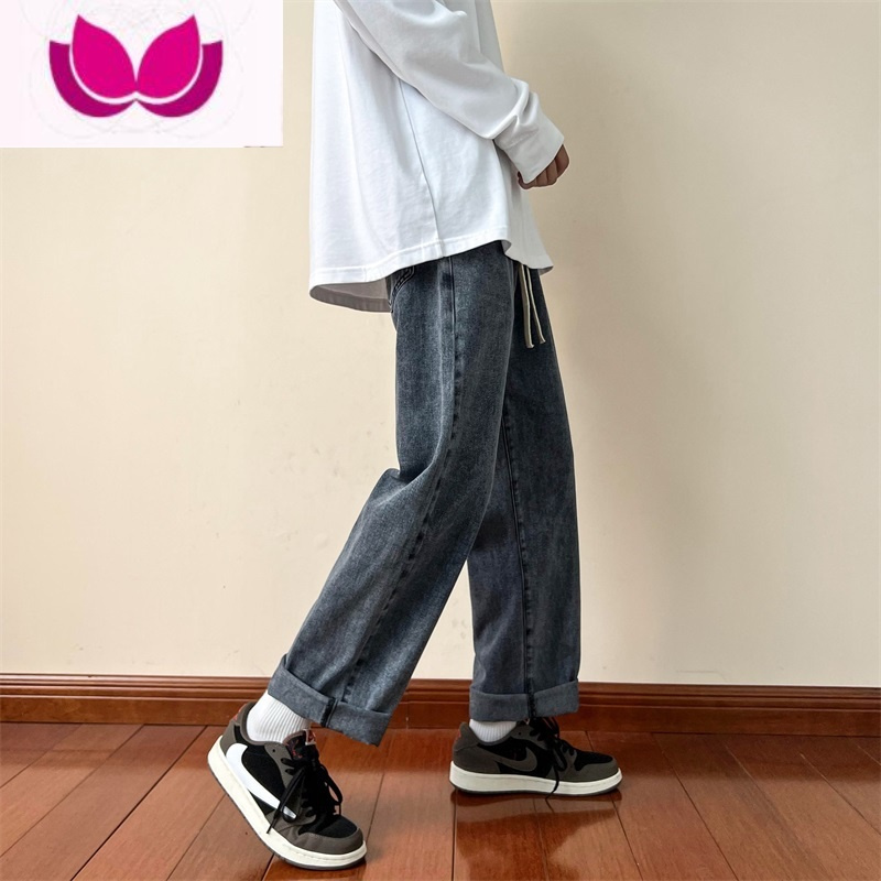 七斓黑色牛仔裤男款款潮牌痞帅休闲裤高中生直筒裤美式高街工装裤