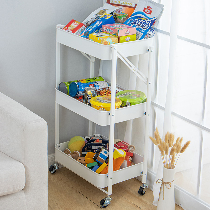 欧润哲 置物架 免安装可折叠可移动小推车 厨房置物架落地式浴室家用收纳层架高清大图