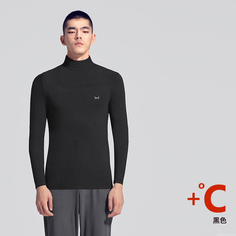 【迪丽热巴同款】猫人高领保暖上衣男女热八度轻燃发情侣保暖衣贴身可外穿打底衫 男-黑色 男XXXL-适合170-190斤