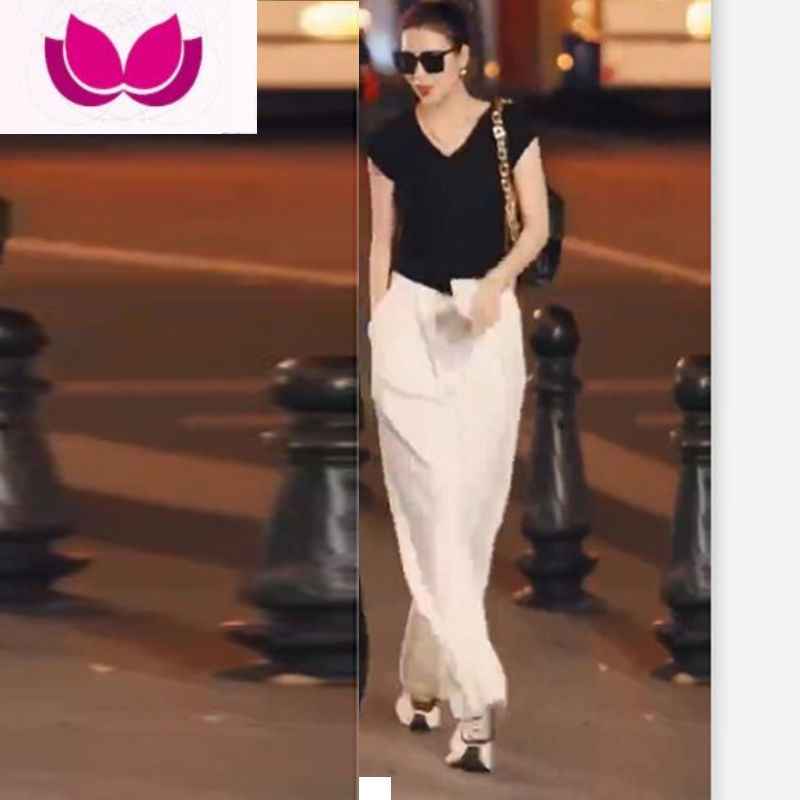 七斓时尚轻熟风套装女夏季修身显瘦V领上衣高腰百搭垂感阔腿裤套