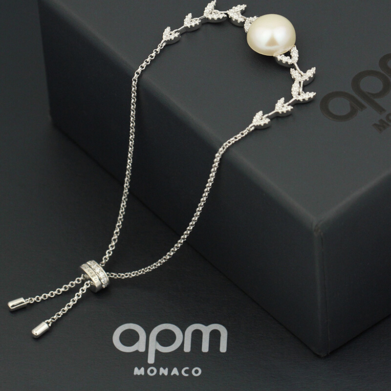 APM MONACO 女士纯银镶晶钻ETERNELLES花瓣手链配珍珠 AB3694XPL