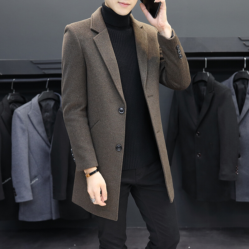 梵克公牛男士秋英伦风西装领风衣外套中长款羊毛呢子大衣