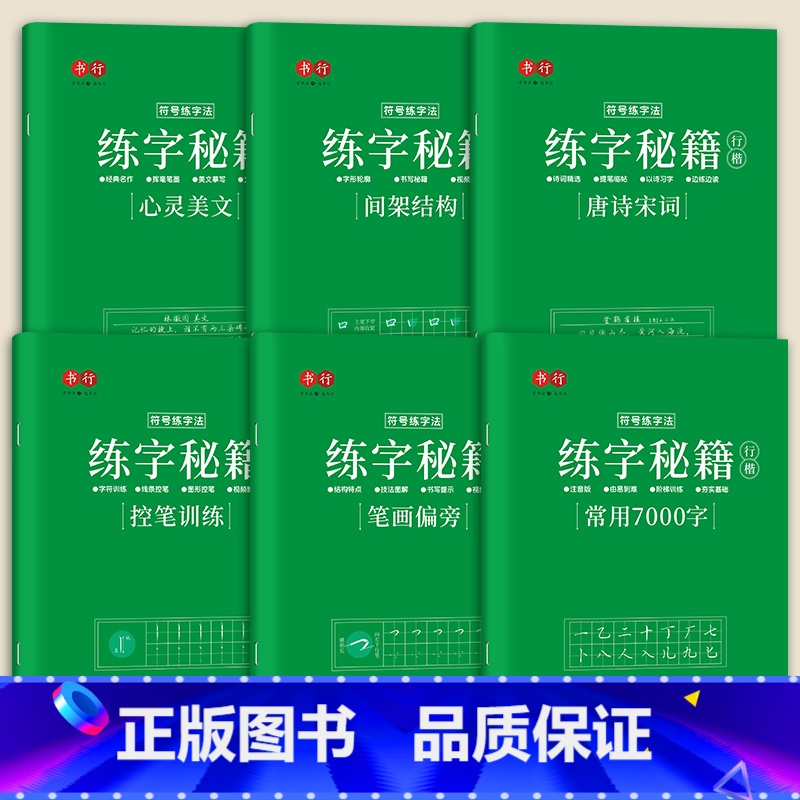 【全套6本】(行楷练字套装) 【正版】行楷字帖成人练字成年男大学生行书练字帖练字秘籍硬笔书法行楷字体漂亮成人钢笔临摹写字