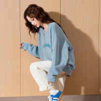 [2.5折价87元]唐狮秋季女圆领胸前刺绣卫衣学院风减龄百搭韩系休闲时尚