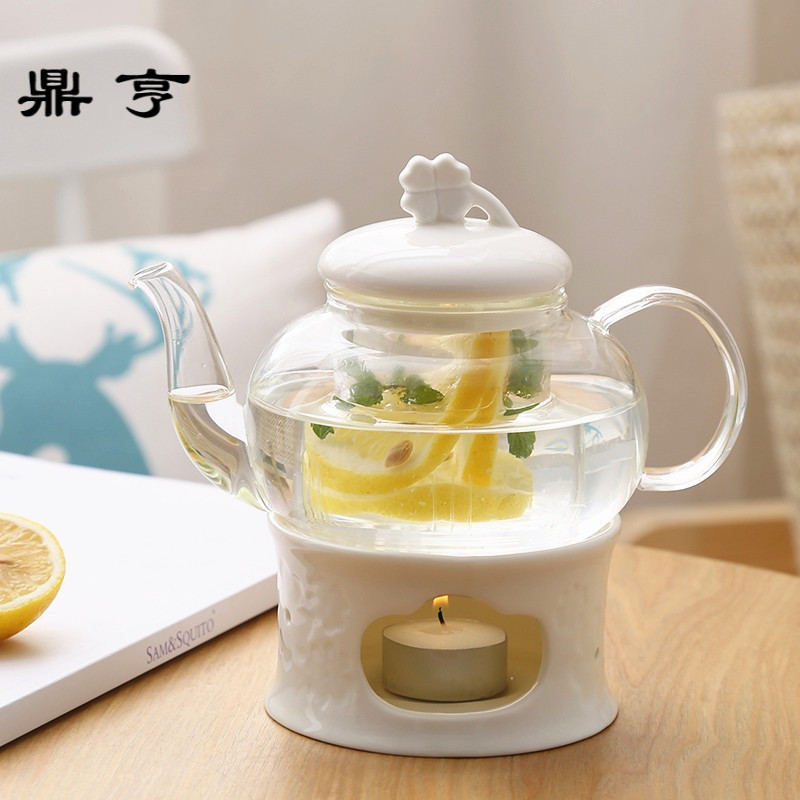 鼎亨北欧四叶花茶壶煮水果茶套装陶瓷玻璃下午茶花果茶茶具蜡烛
