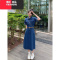 YIBUSHENG大码复古短袖牛仔裙连衣裙2023新款裙子女季胖mm收腰显瘦中长裙