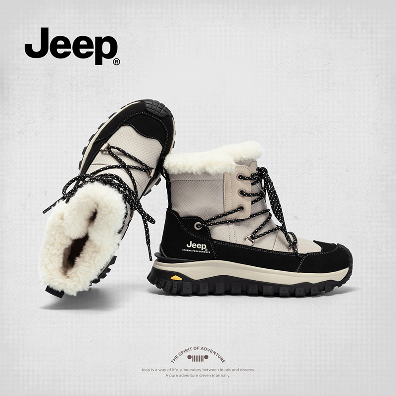 jeep雪地靴女2024新款冬季加绒加厚东北棉鞋防寒保暖户外徒步靴子高清大图