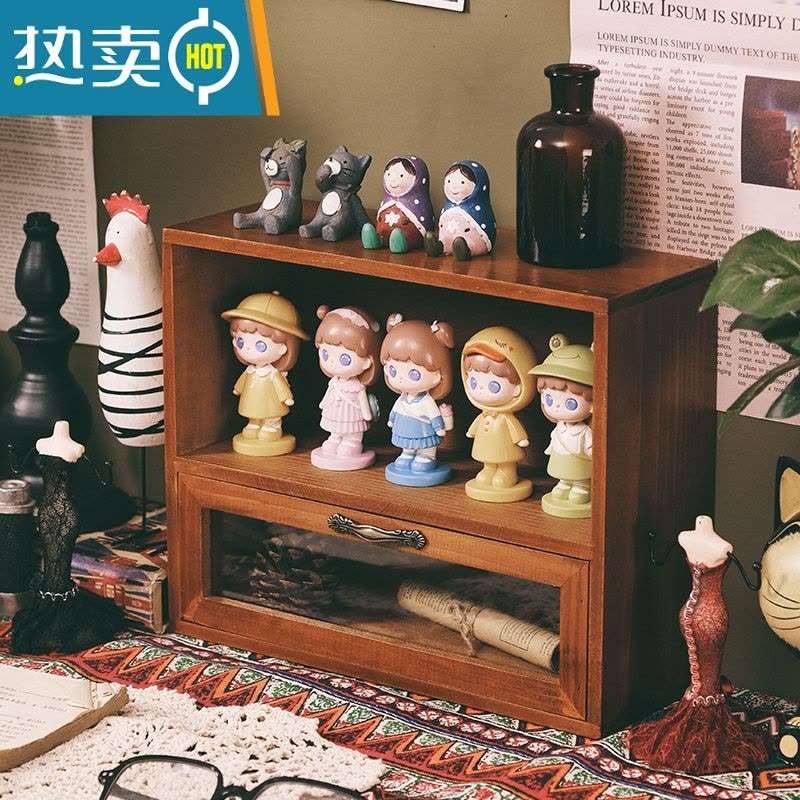 敬平木质柜创意复古桌面办公室抽屉式护肤化妆品香水整理置物架收纳柜图片