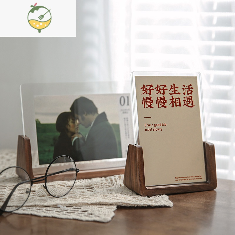 YICHENGU形相框支架 日式桌面照片展示摆件6寸7寸实木亚力克双面透明摆台 6寸竖款/榉木 其他尺寸
