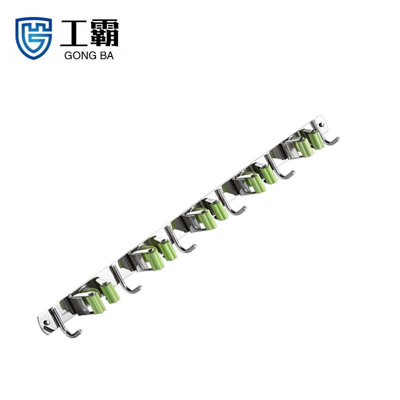 工霸(GONGBA) 304不锈钢拖把夹拖把挂钩 收纳硅胶夹免钉排钩拖把架挂钩 绿色5夹6钩 GB3141 1个