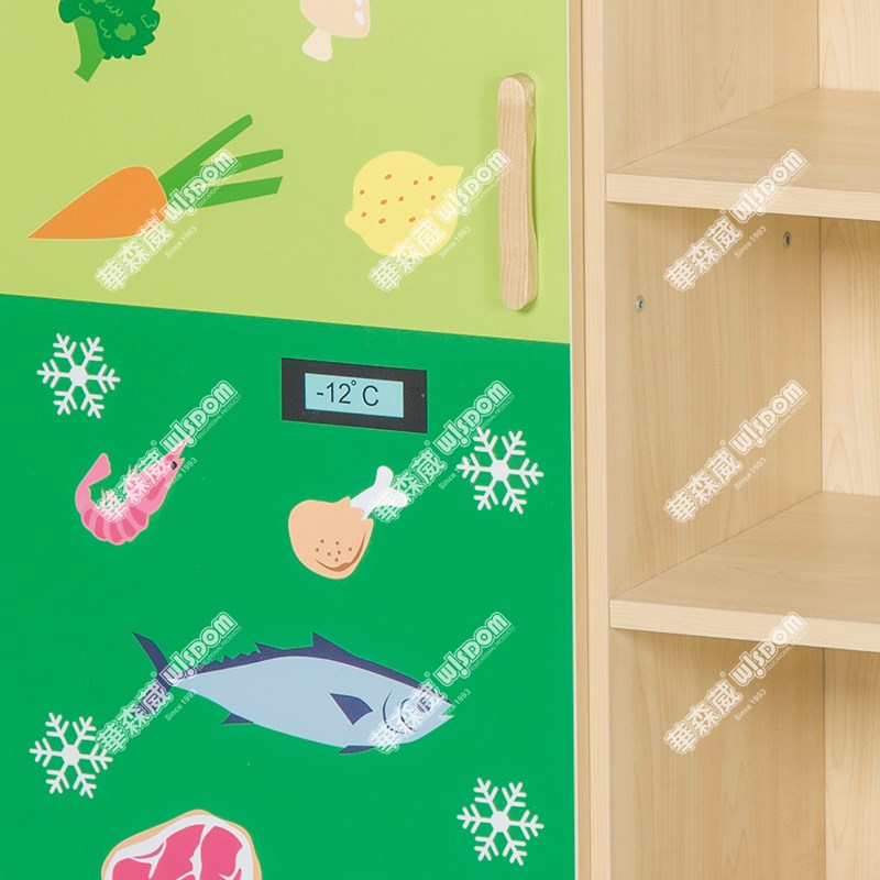华森葳儿童家具卡通厨房-碗盘柜+冰箱高清大图