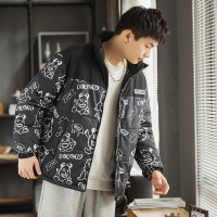 [2.5折价153元]唐狮棉服男冬季立领宽松拼接满印棉服男棉衣外套