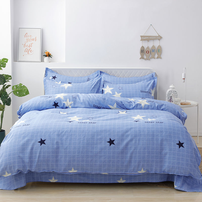 加厚纯磨毛四件套床上用品床单被套简约床品被罩学生宿舍三件套_1_180 2.2床被套220X240四件套 星空之恋-蓝