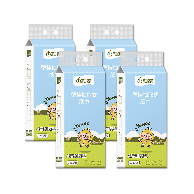 柚家壁挂抽取式纸巾320抽*4提装