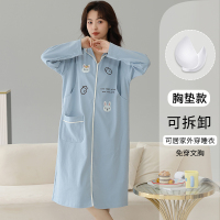 猫人睡裙100%纯棉带胸垫孕妈妈哺乳月子服睡衣可外穿家居服套装