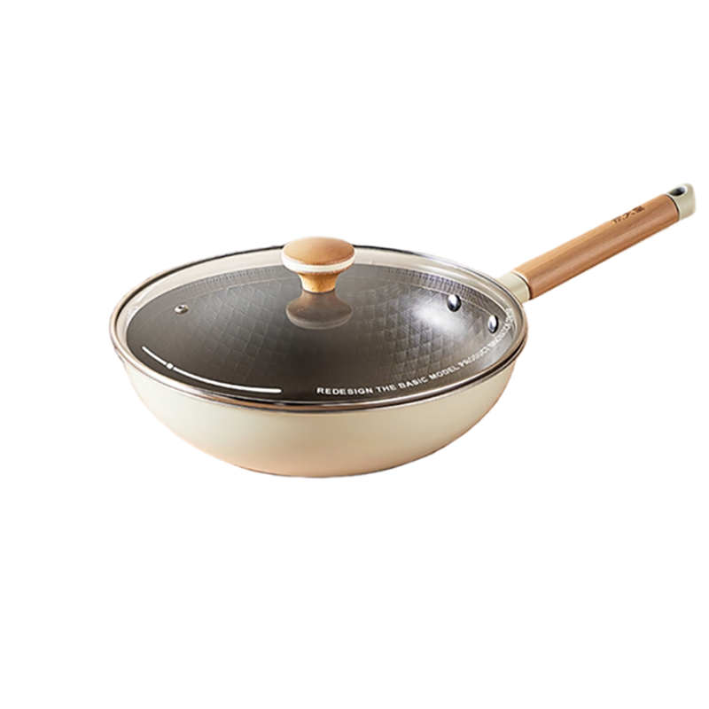 炊大皇 不粘锅炒锅家用有钛炒菜锅不锈钢炒锅电磁炉钛锅 灵白多层钢不粘锅6L CG28LB