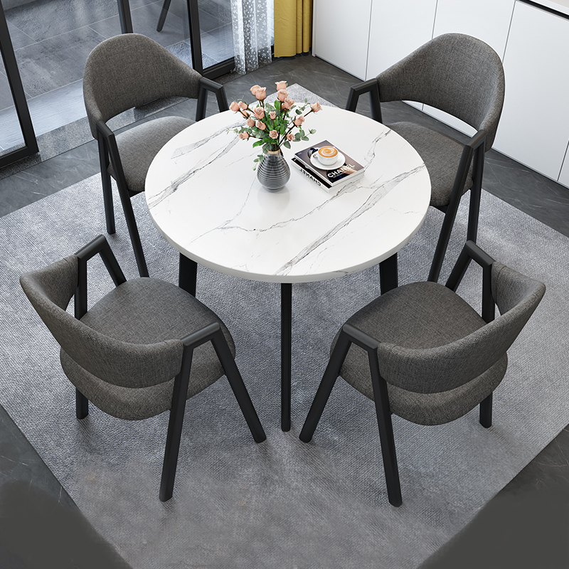 绵冠MIANGUAN洽谈桌椅组合会客办公室休闲咖啡厅奶茶店小户型方形接待桌椅一桌四椅 灰布大理石纹