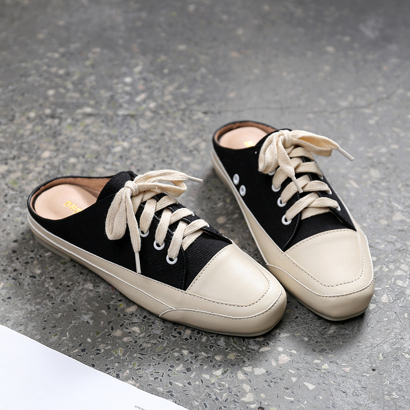 金三志休闲半拖鞋女外穿韩版百搭小白鞋2021新款女鞋春季ins网红帆布