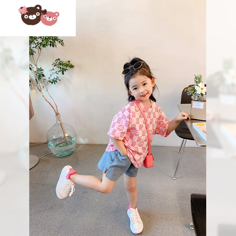 绿彩虹光女童2022夏季新款童装儿童短袖T恤中小童休闲上衣宝宝百搭打底衫