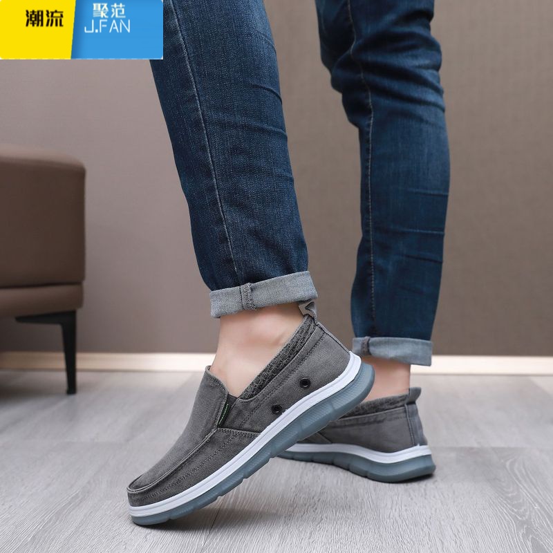 聚范帆布鞋男一脚蹬男鞋2023新款工作休闲鞋子潮鞋老北京布鞋高清大图