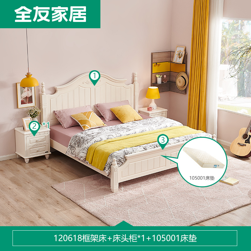 120618板式床 1.8米床+床头柜*1+床垫