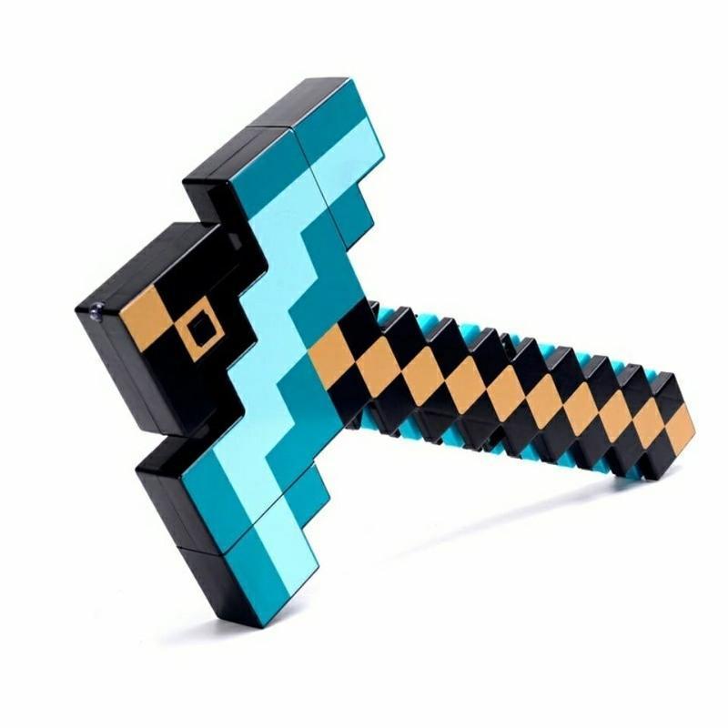 红色矿灯我的世界玩具剑镐二合一塑料可变形武器游戏周边道具装备带声