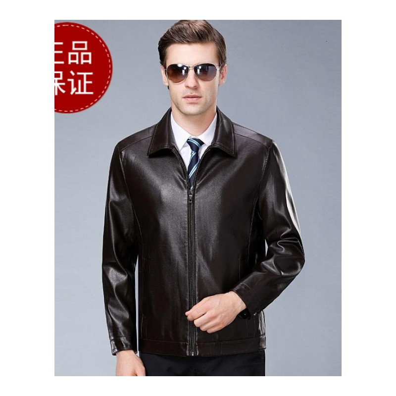 正品男装正品海宁皮衣男绵羊皮真皮翻领大码商务休闲2018秋装新款真皮夹克官方旗舰店特卖特卖 175 暗红
