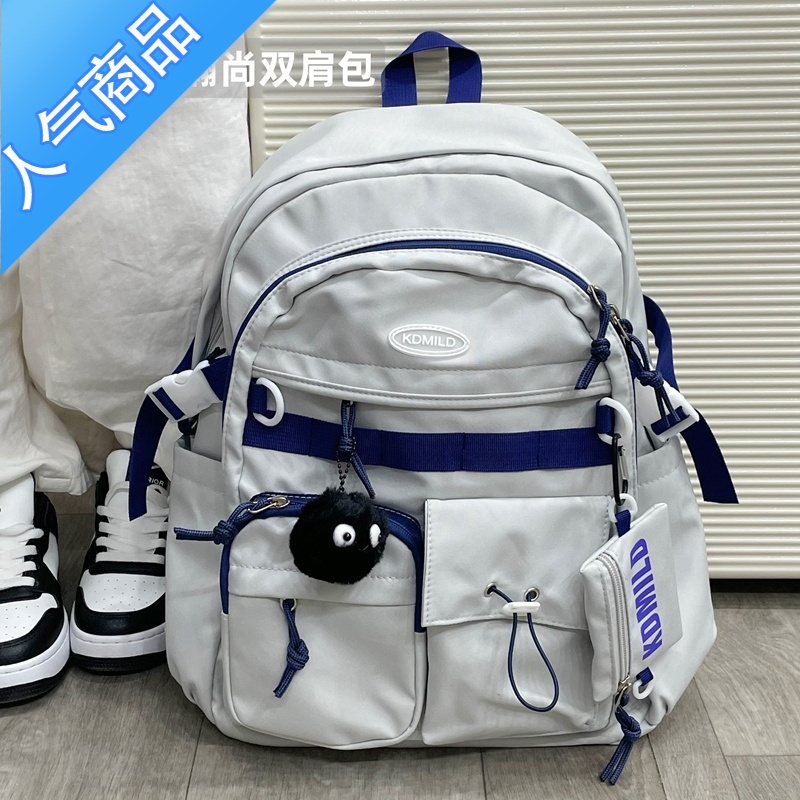 封后书包女ins 小众工装风原宿设计高中大学生少女双肩包百搭旅行背包学生书包